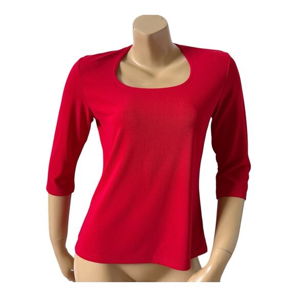 CREATIVE DESIGN WORKS CDW Womens Size Medium Red 3/4 Sleeve Slinky Shirt Top - Picture 1 of 6